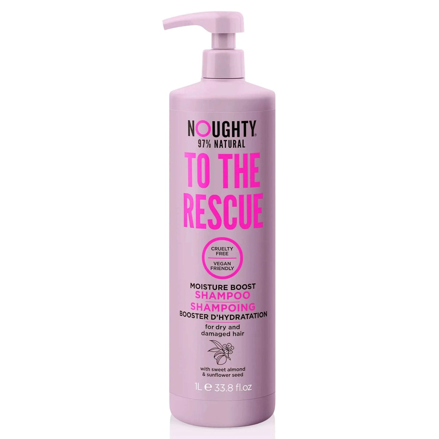 Noughty 97% Natural To The Rescue Moisture Boost Shampoo to Gently Cleanse and Replenish Lost Moisture with Sweet Almond and Sunflower Seed Sulphate Free Vegan Haircare 1L