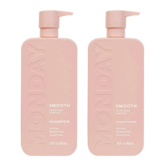 MONDAY HAIRCARE Smooth Shampoo + Conditioner Bathroom Set (2 Pack) 30oz Each for Frizzy Coarse and Curly Hair Made from Coconut Oil Shea Butter & Vitamin E 100% Recyclable Bottles