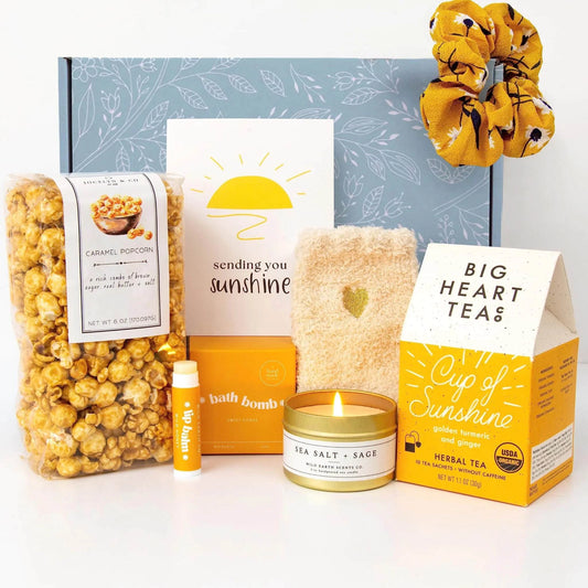 Sunshine Gift For Women Self Care Package with Herbal Tea Mug Bath Bomb Candle