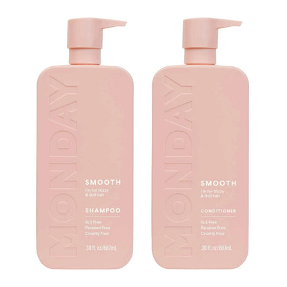 MONDAY HAIRCARE Smooth Shampoo + Conditioner Bathroom Set (2 Pack) 30oz Each for Frizzy Coarse and Curly Hair Made from Coconut Oil Shea Butter & Vitamin E 100% Recyclable Bottles